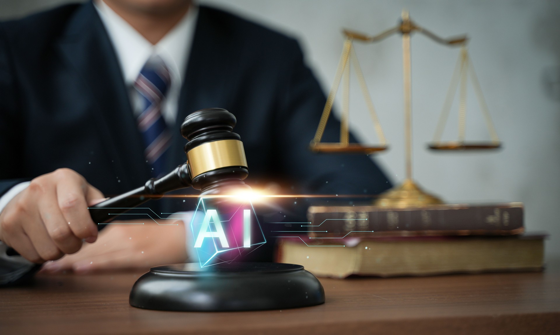 AI ethics and legal concepts artificial intelligence law and online technology of legal regulations Controlling artificial intelligence technology is a high risk.
